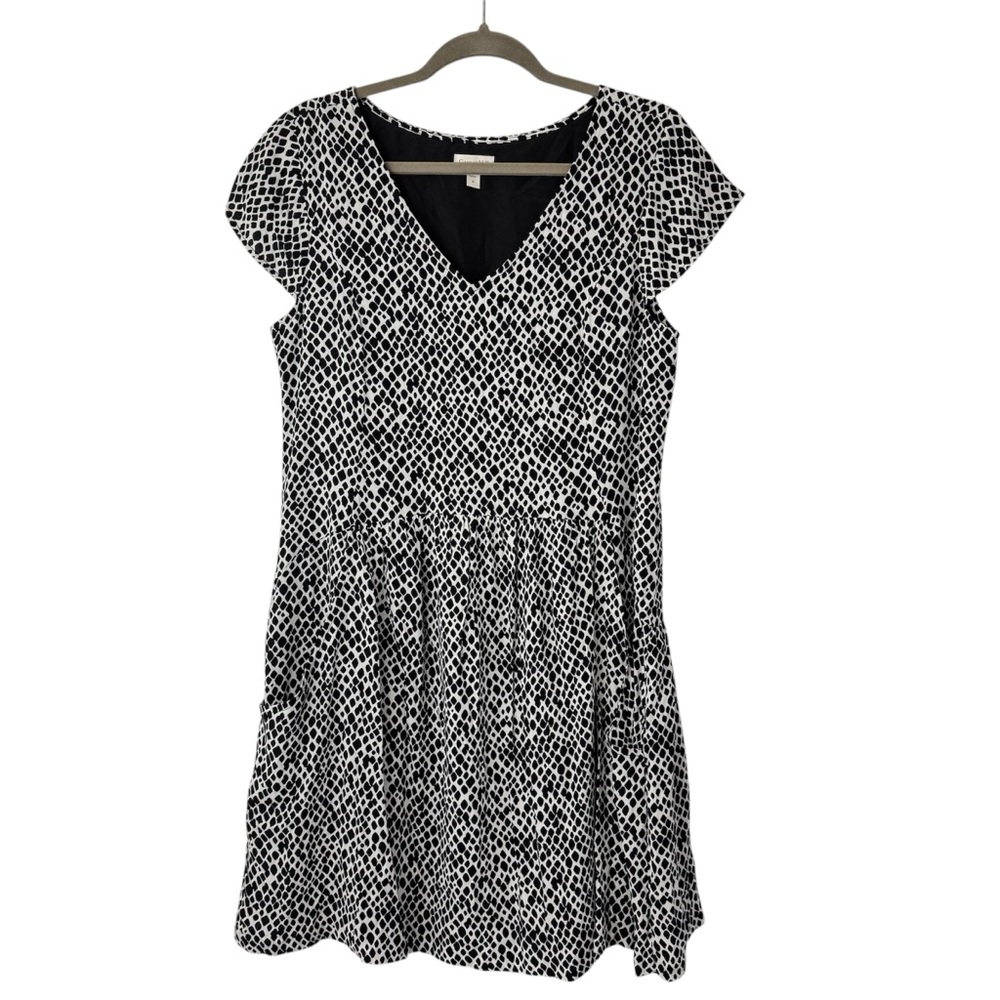 Garnet Hill Black White Dot Dress Size 8 Pockets Cap Sleeve Swing Size 8 Minimal
